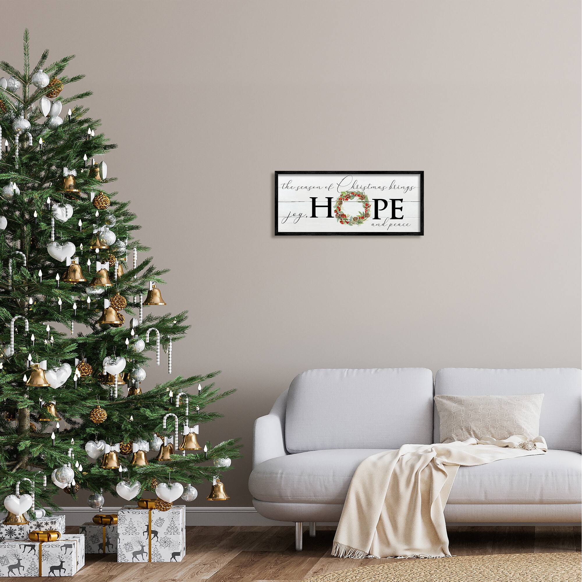 Stupell Industries Joy Hope & Peace Christmas Wreath Framed Giclee Art